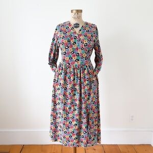 Multicolour Vintage Liz Claiborne Midi Wrap Dress Size Medium Modest Dopamine
